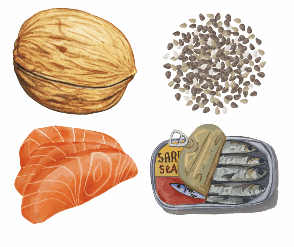 nueces semillas de chía salmón sardinas